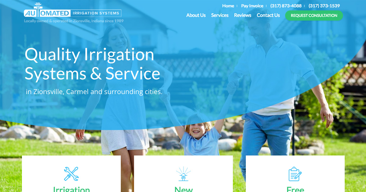 New web site design launch for Automated Irrigation Programs in Zionsville, Indiana